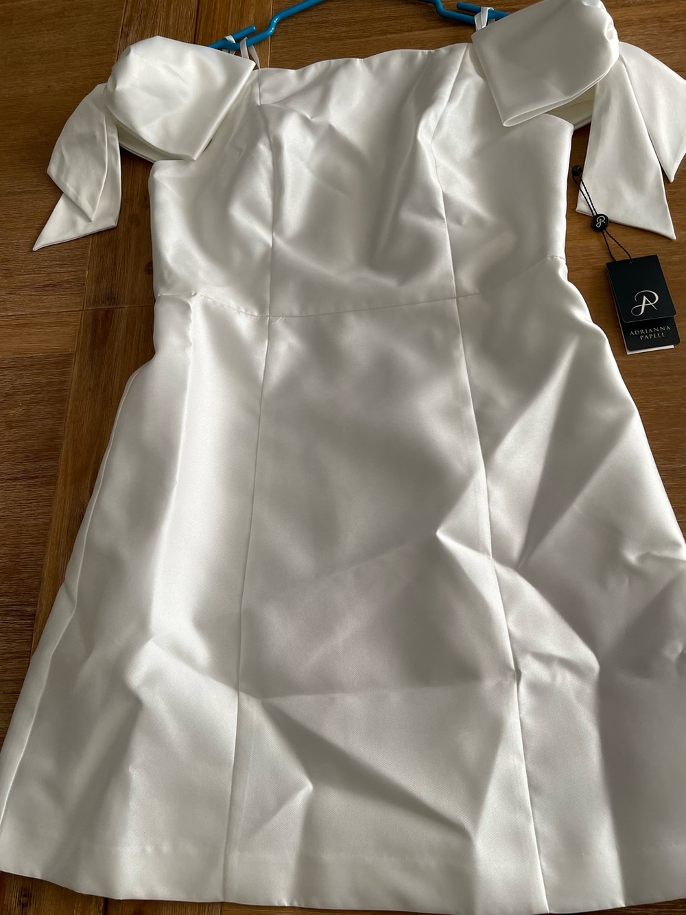 Adrianna Papell White Mikado Off-Shoulder Mini Dress